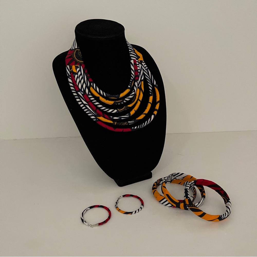 African Print Ankara Handmade Layered Necklace, Earring, and BraceletJew…